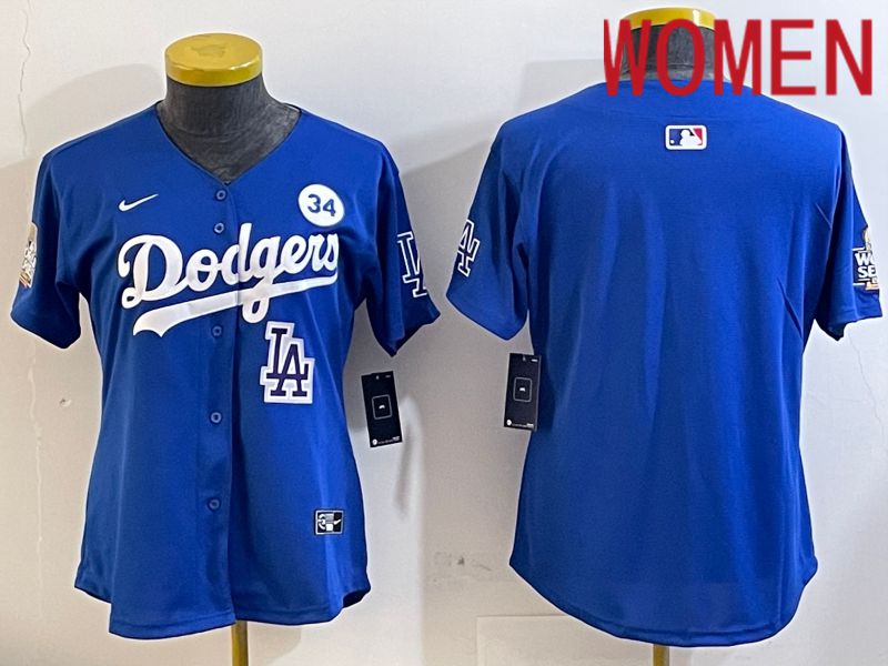 Women Los Angeles Dodgers blank 2024 World series patch blue jersey 202411236->women mlb jersey->Women Jersey